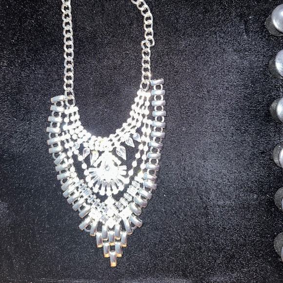 Vintage Rhinestone Statement Necklace – Silver-Tone Layered Costume Jewelry - Picture 4 of 4